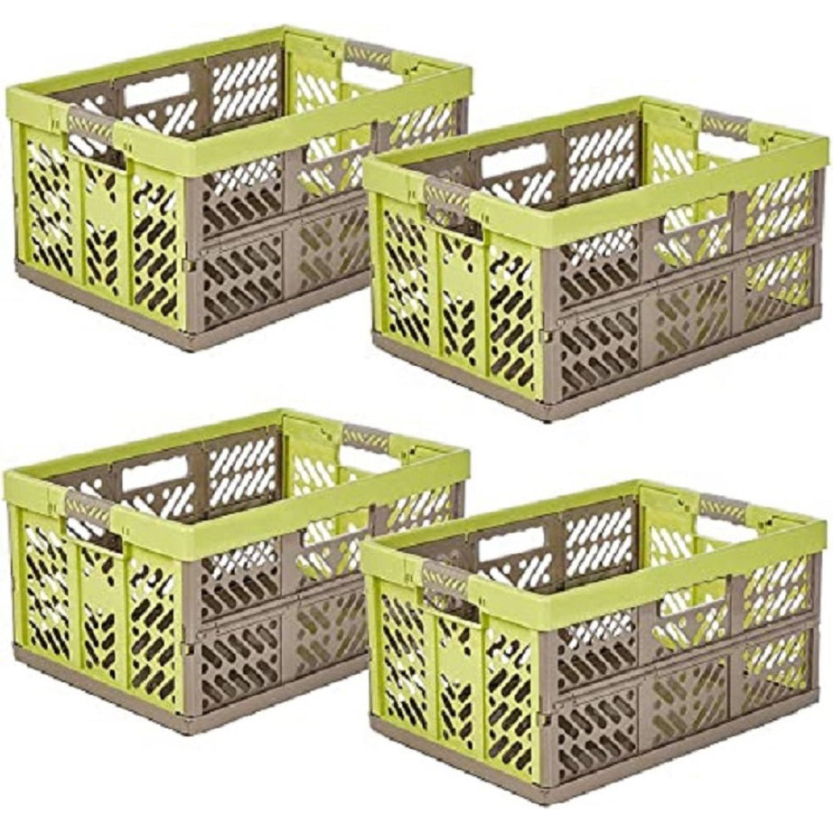 4 x Sturdy professional folding boxes with soft-touch handles, 54 x 37 x 28 cm, 45 l, Ben, Green/Taupe