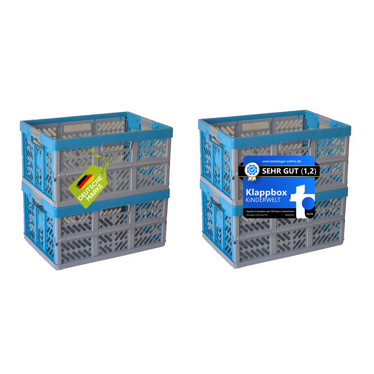 KiNDERWELT 4 x Stabile Profi-Klappboxen blau mit Soft-Touch Griffen