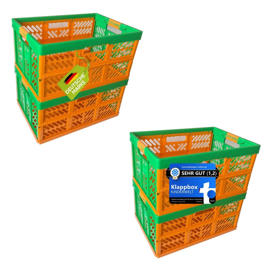 KiNDERWELT 4 x Stabile Profi-Klappboxen orange mit Soft-Touch Griffen