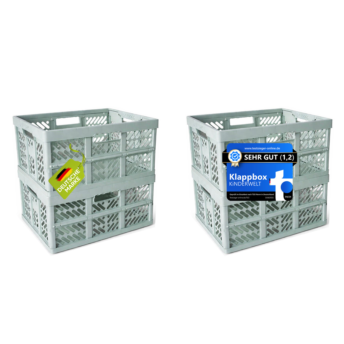 KiNDERWELT 4 x Stabile Profi-Klappboxen mintweiss mit Soft-Touch Griffen