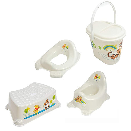 Winnie Pooh lot de 4 pots enfant perles + accessoire WC + tabouret + seau à couches