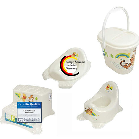 4er Set Z Winnie Pooh perlweiss: WC Aufsatz + Kindertopf + Hocker zweistufig + Windeleimer