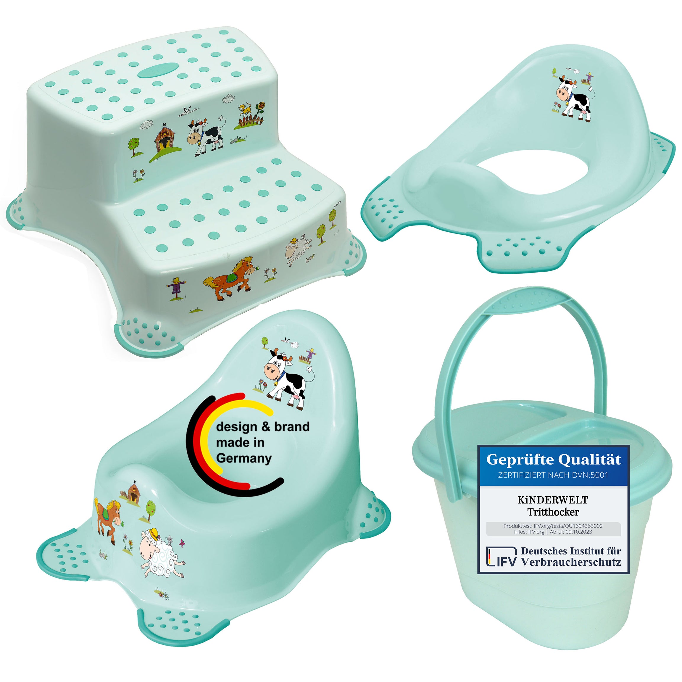 Set of 4 Z Funny aqua : toilet seat + potty + two-step stool + diaper pail