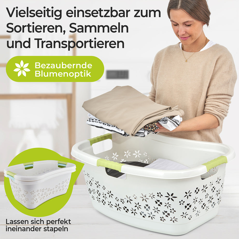 Panier à linge premium 50 L forme ergonomique - poignées soft touch - grand panier blanc