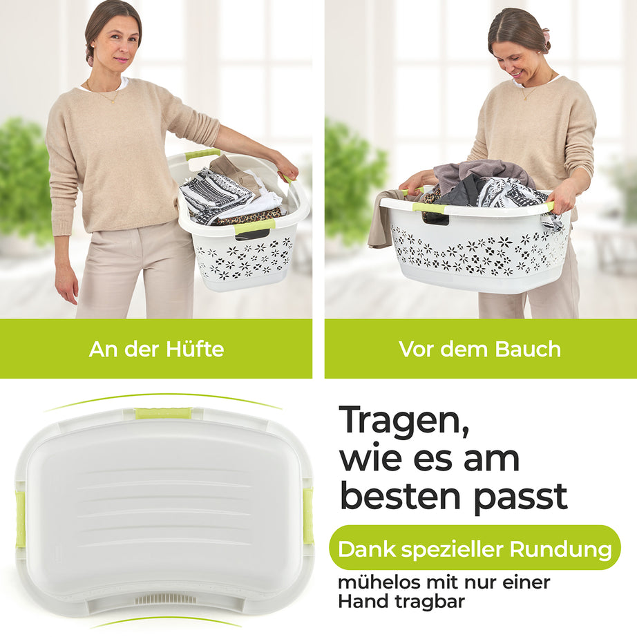 Panier à linge premium 50 L forme ergonomique - poignées soft touch - grand panier blanc
