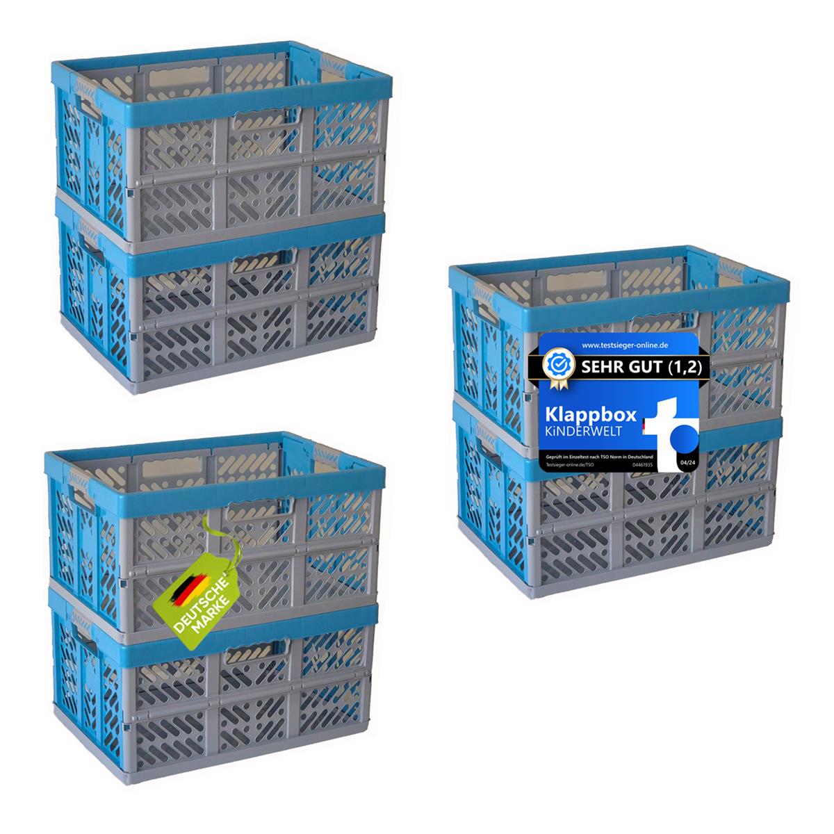 KiNDERWELT 6 x Robuste Profi - Klappbox 45 L bis 50 kg - Faltbox, Kiste, Korb zur Aufbewahrung, Transport - blau