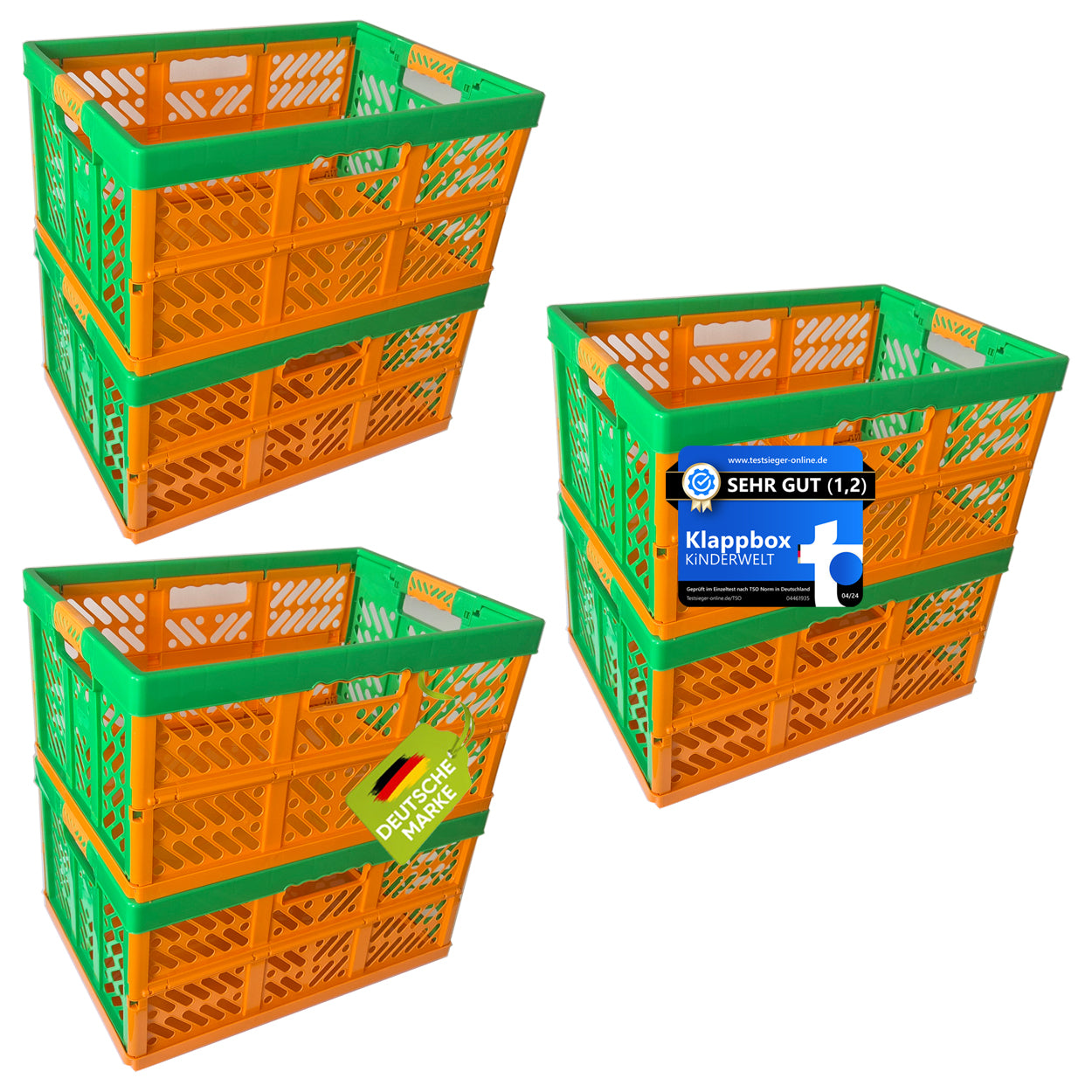 KiNDERWELT 6 x Robuste Profi - Klappbox 45 L bis 50 kg - Faltbox, Kiste, Korb zur Aufbewahrung, Transport - orange
