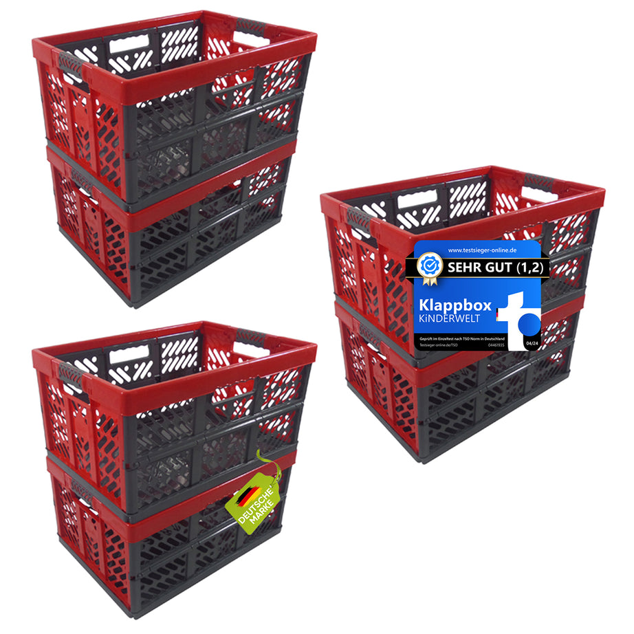 6 x professional folding box 45 L up to 50 kg anthracite / red folding box box crate