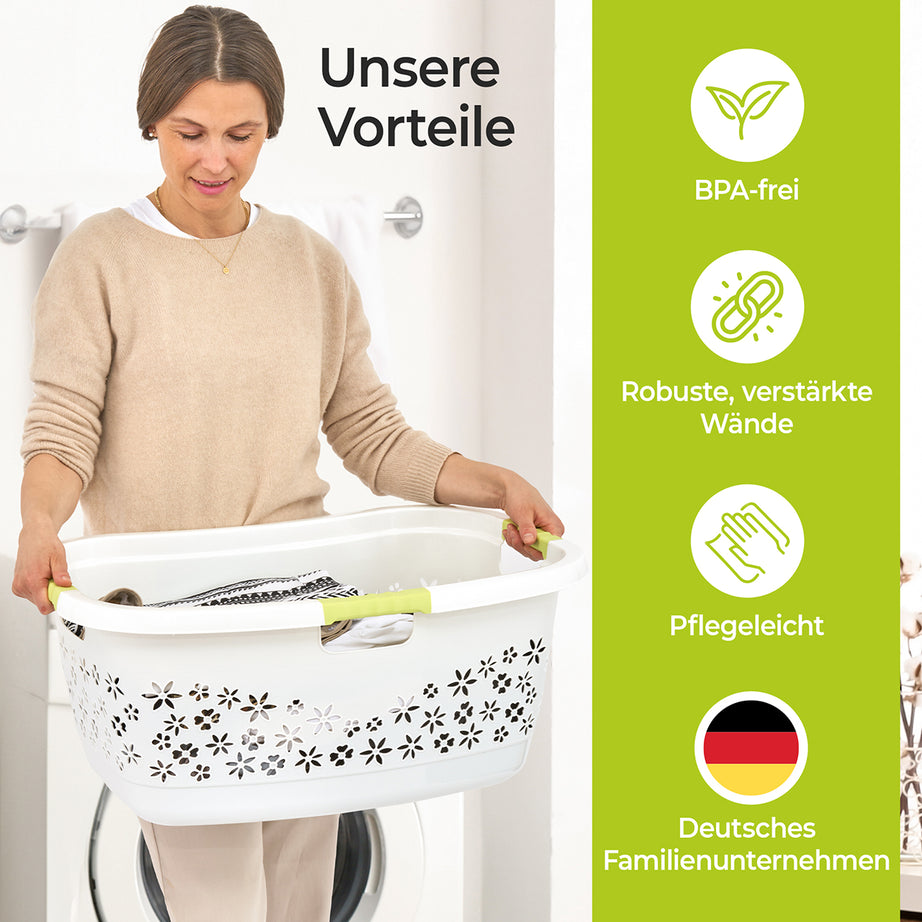 Panier à linge premium 50 L forme ergonomique - poignées soft touch - grand panier blanc