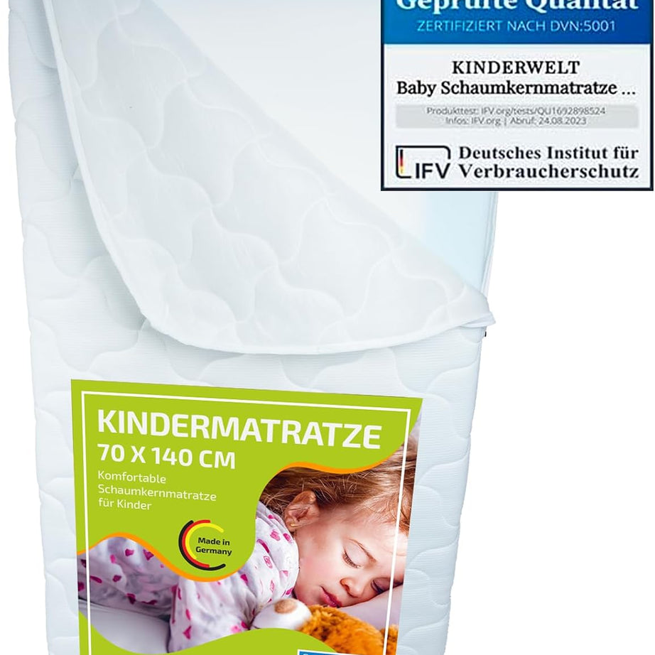 Baby Schaumkernmatratze mit Trittkante Comfort gesteppt Babymatratze Matratze 70 x 140  x 7