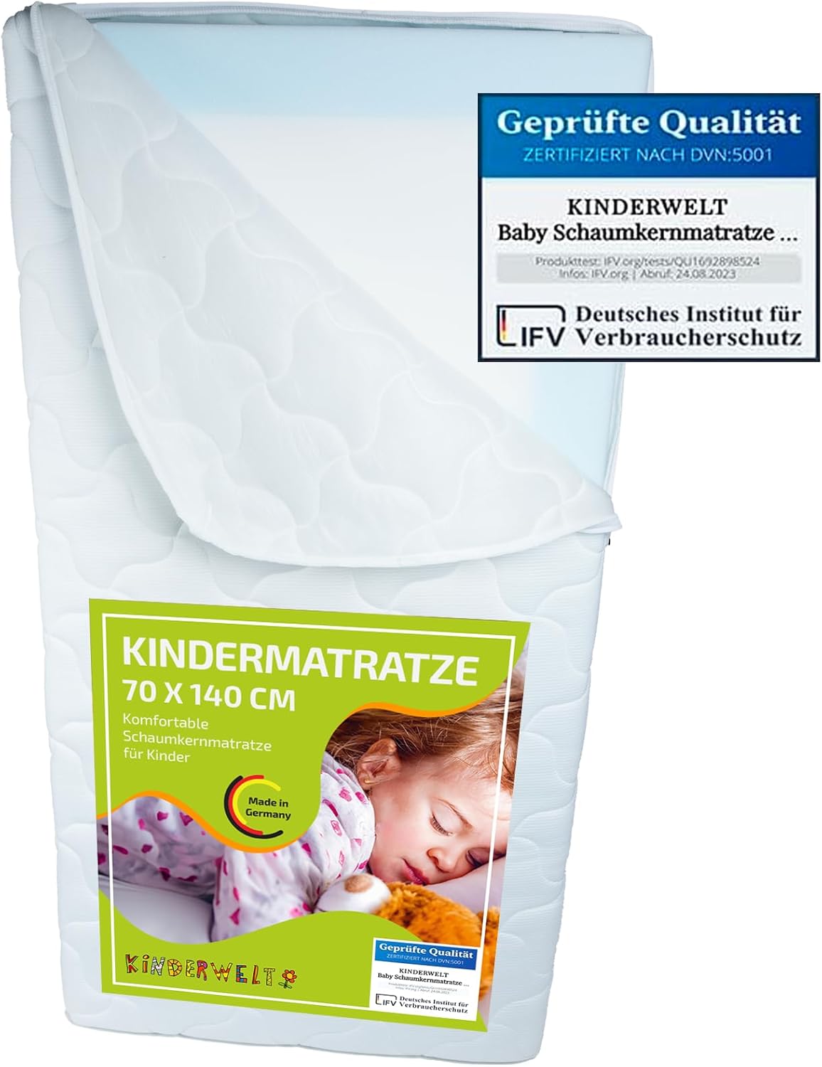 Baby Schaumkernmatratze mit Trittkante Comfort gesteppt Babymatratze Matratze 70 x 140  x 7