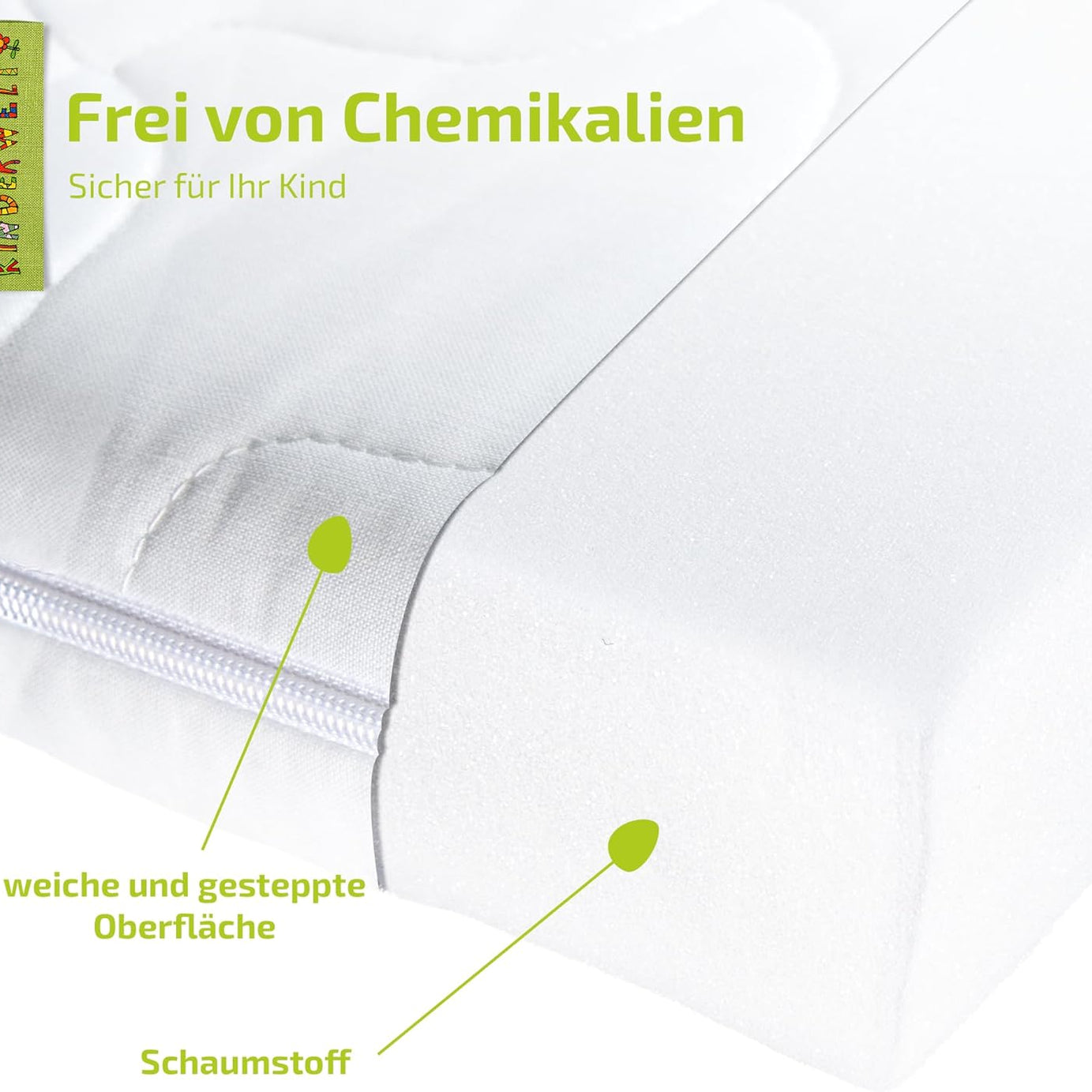 Baby Schaumkernmatratze mit Komfortbezug gesteppt Babymatratze Matratze 70 x 140 x 10 cm weiß