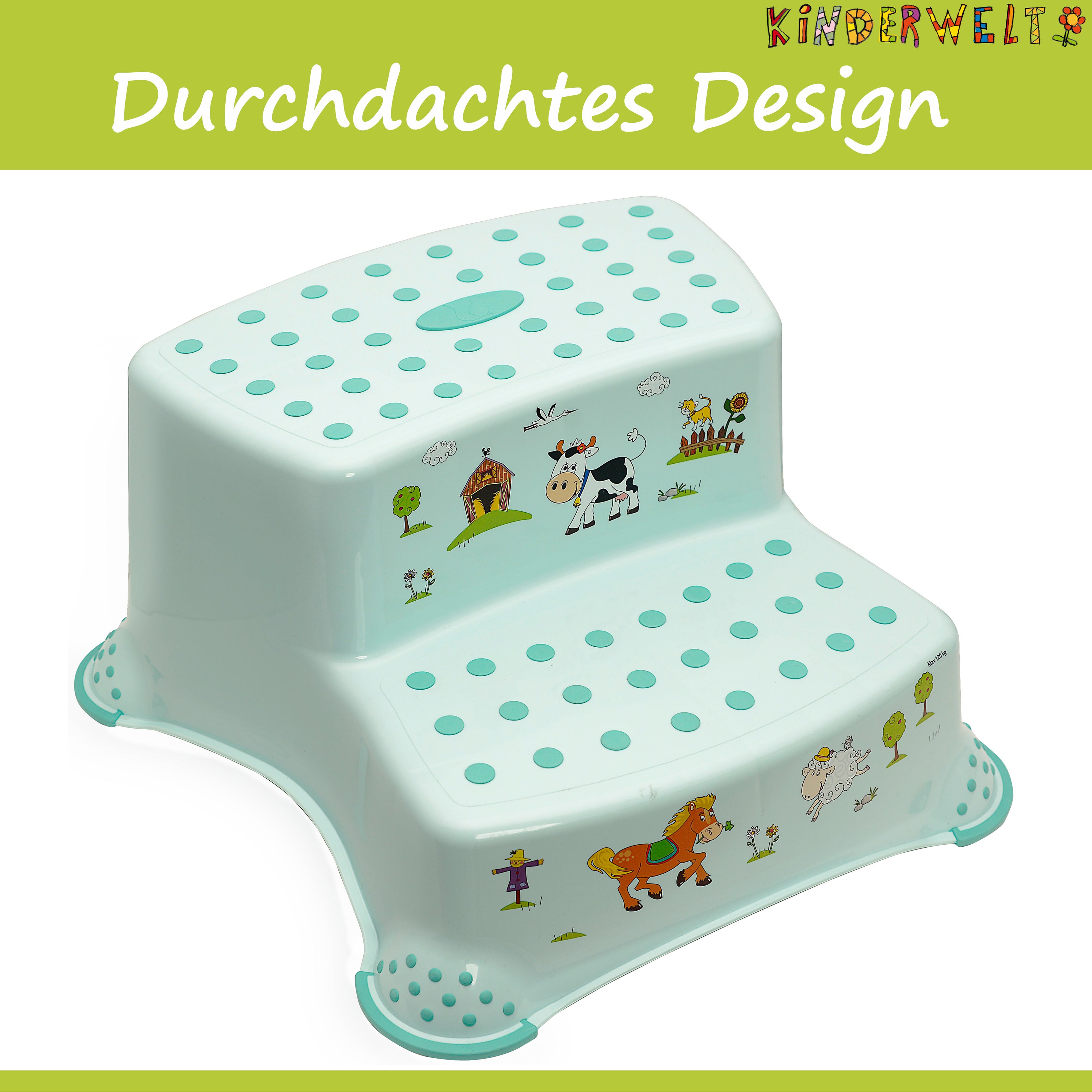 3er Z Set Funny Farm aquamarin: Kindertopf + WC Aufsatz + zweistufiger Hocker mit Anti-Rutsch-Funktion