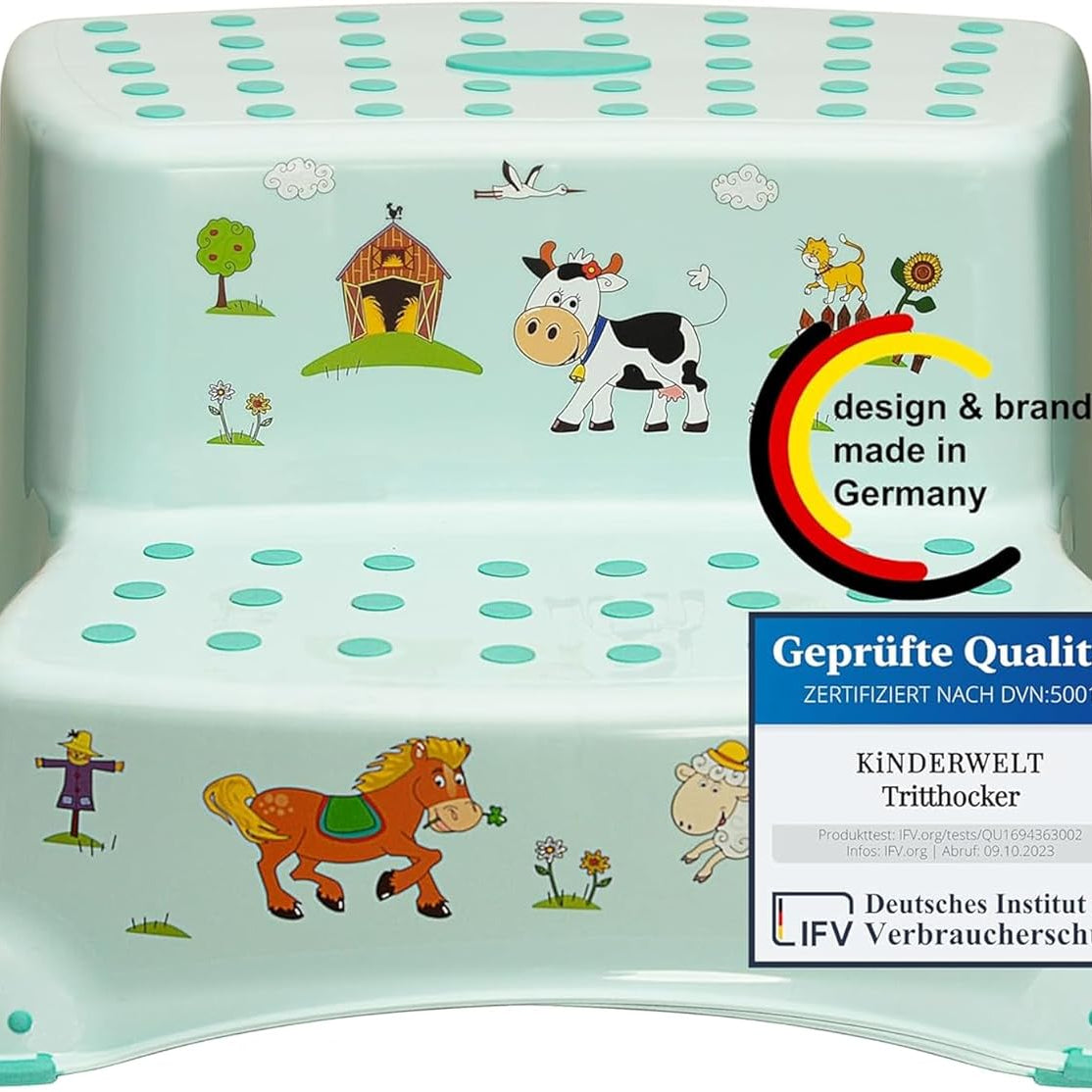 Premium two-step step stool Funny Farm aquamarine sturdy stool