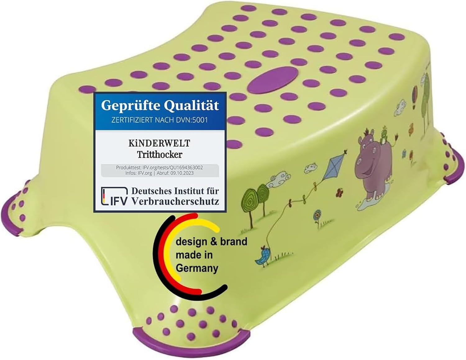 Premium step stool Hippo green sturdy stool for children