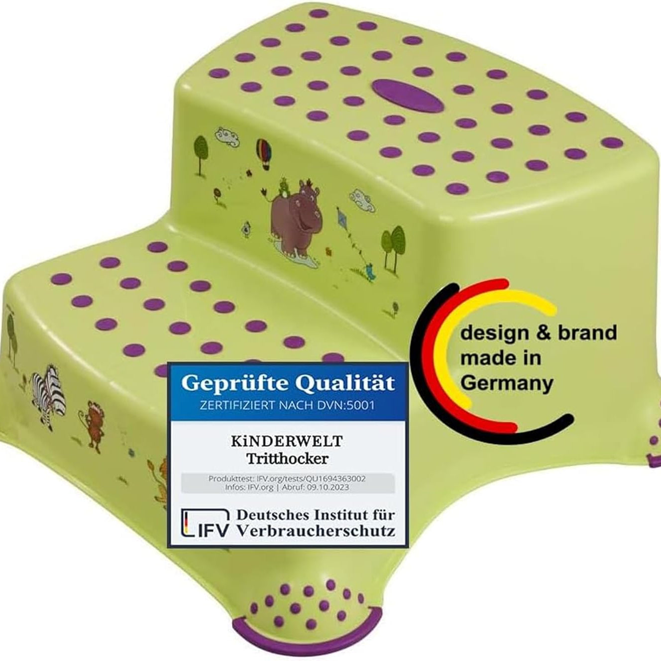 Premium two-step step stool Hippo green sturdy stool