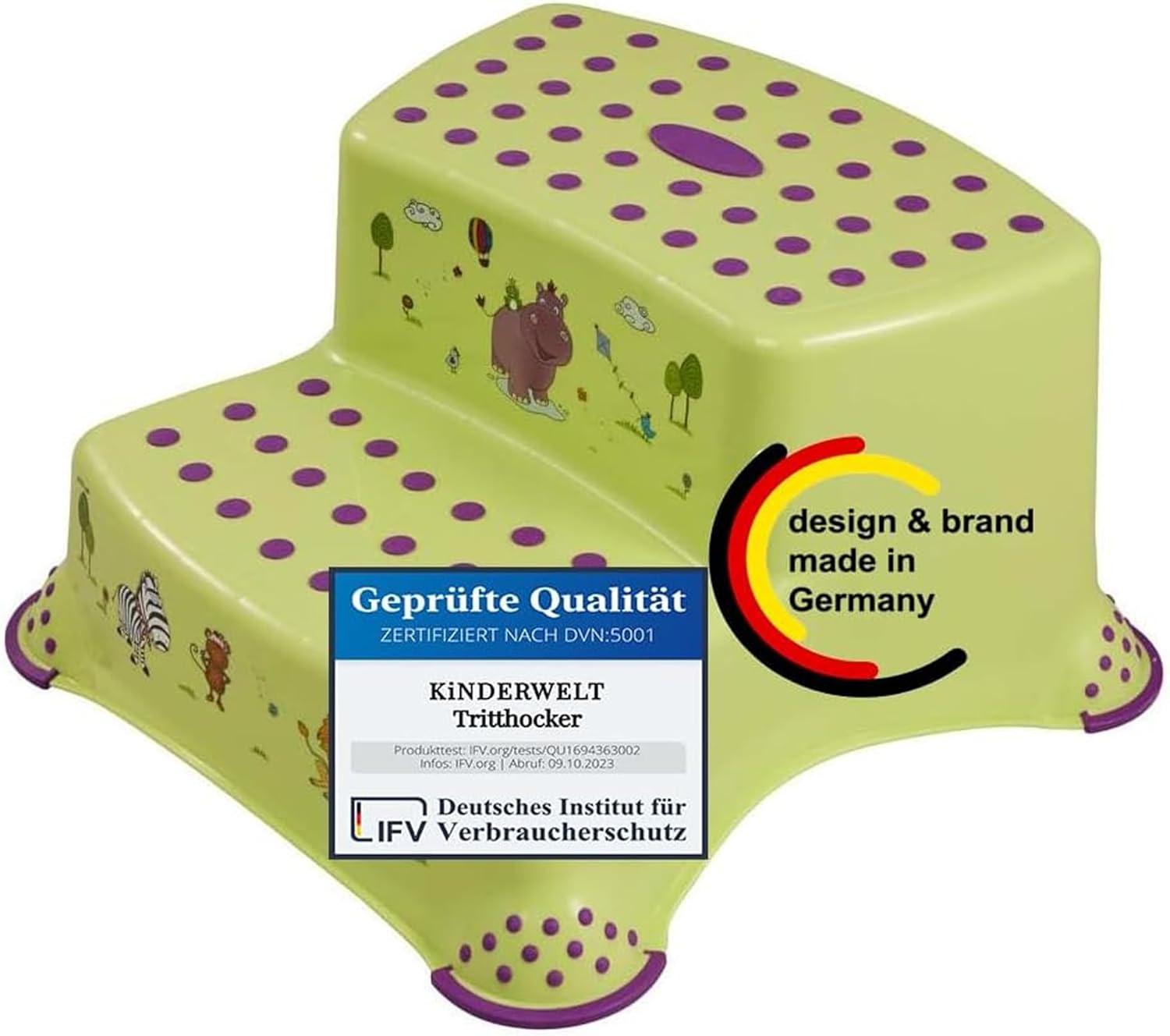 Premium zweistufiger Tritthocker Hippo grün stabiler Hocker