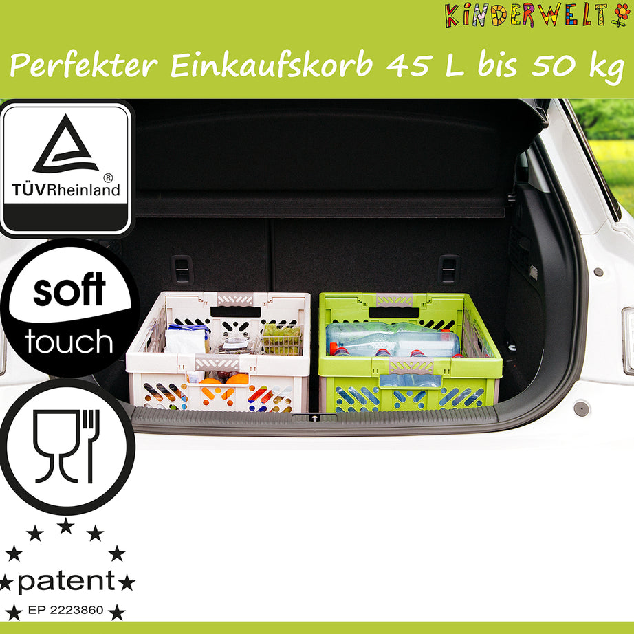 KiNDERWELT 3 x Robuste Profi - Klappbox 45 L bis 50 kg - Faltbox, Kiste, Korb zur Aufbewahrung, Transport - grün