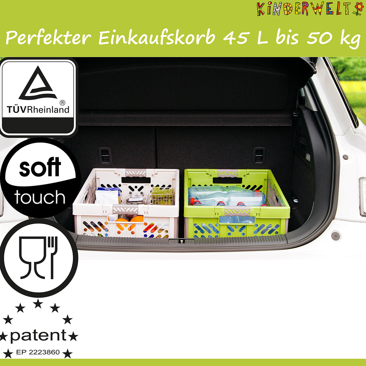 KiNDERWELT 3 x Robuste Profi - Klappbox 45 L bis 50 kg - Faltbox, Kiste, Korb zur Aufbewahrung, Transport - grün