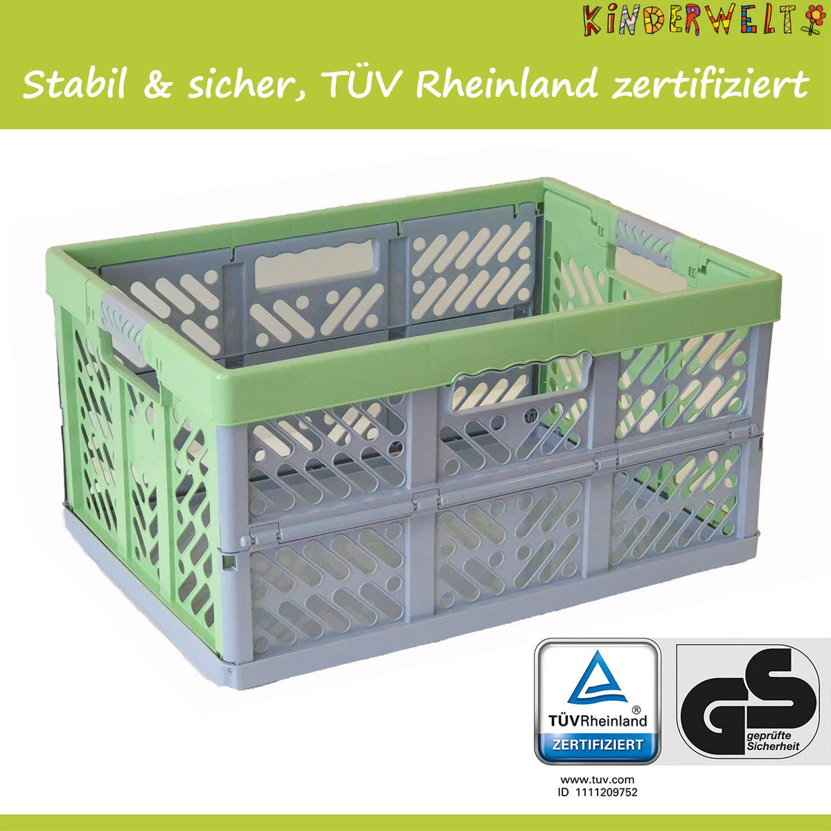 KiNDERWELT 3 x Robuste Profi - Klappbox 45 L bis 50 kg - Faltbox, Kiste, Korb zur Aufbewahrung, Transport - grün