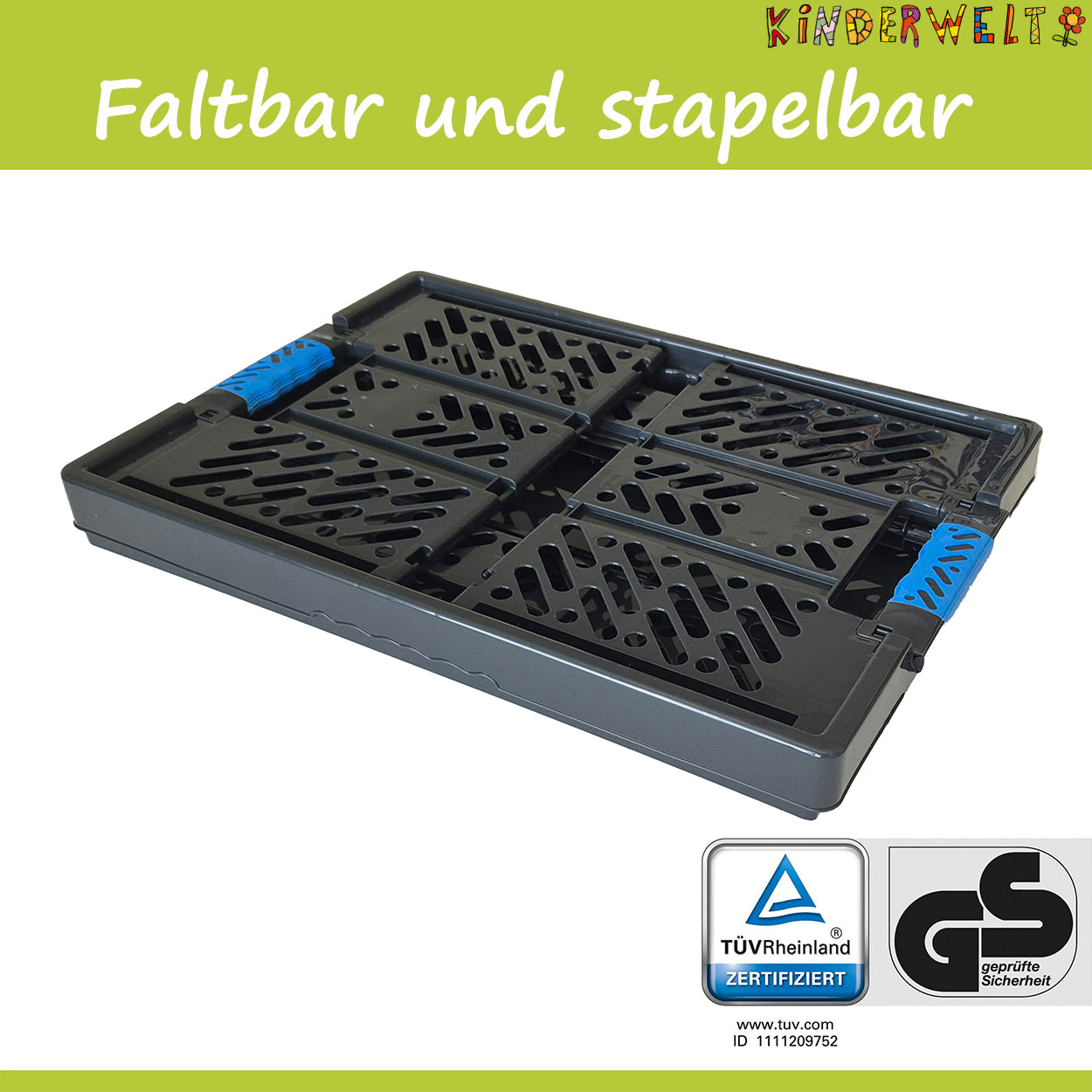 1 x Klappbox 45 L bis 50 kg Faltbox robuste Transportkiste Kunststoff-Faltbox, Korb zur Aufbewahrung, schwarz/blau