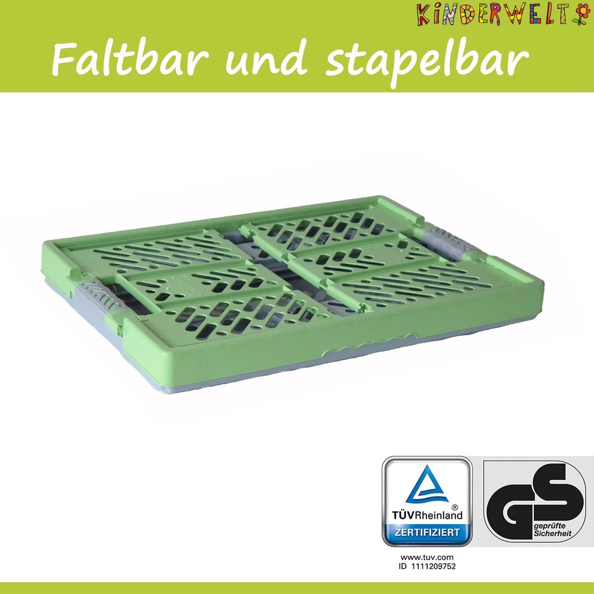 KiNDERWELT 3 x Robuste Profi - Klappbox 45 L bis 50 kg - Faltbox, Kiste, Korb zur Aufbewahrung, Transport - grün