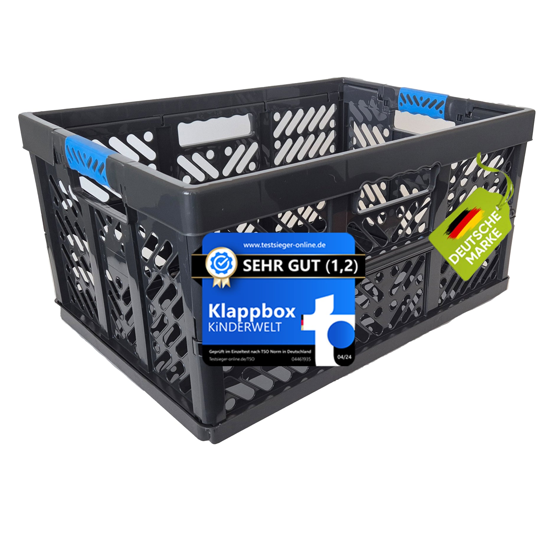 1 x Klappbox 45 L bis 50 kg Faltbox robuste Transportkiste Kunststoff-Faltbox, Korb zur Aufbewahrung, schwarz/blau