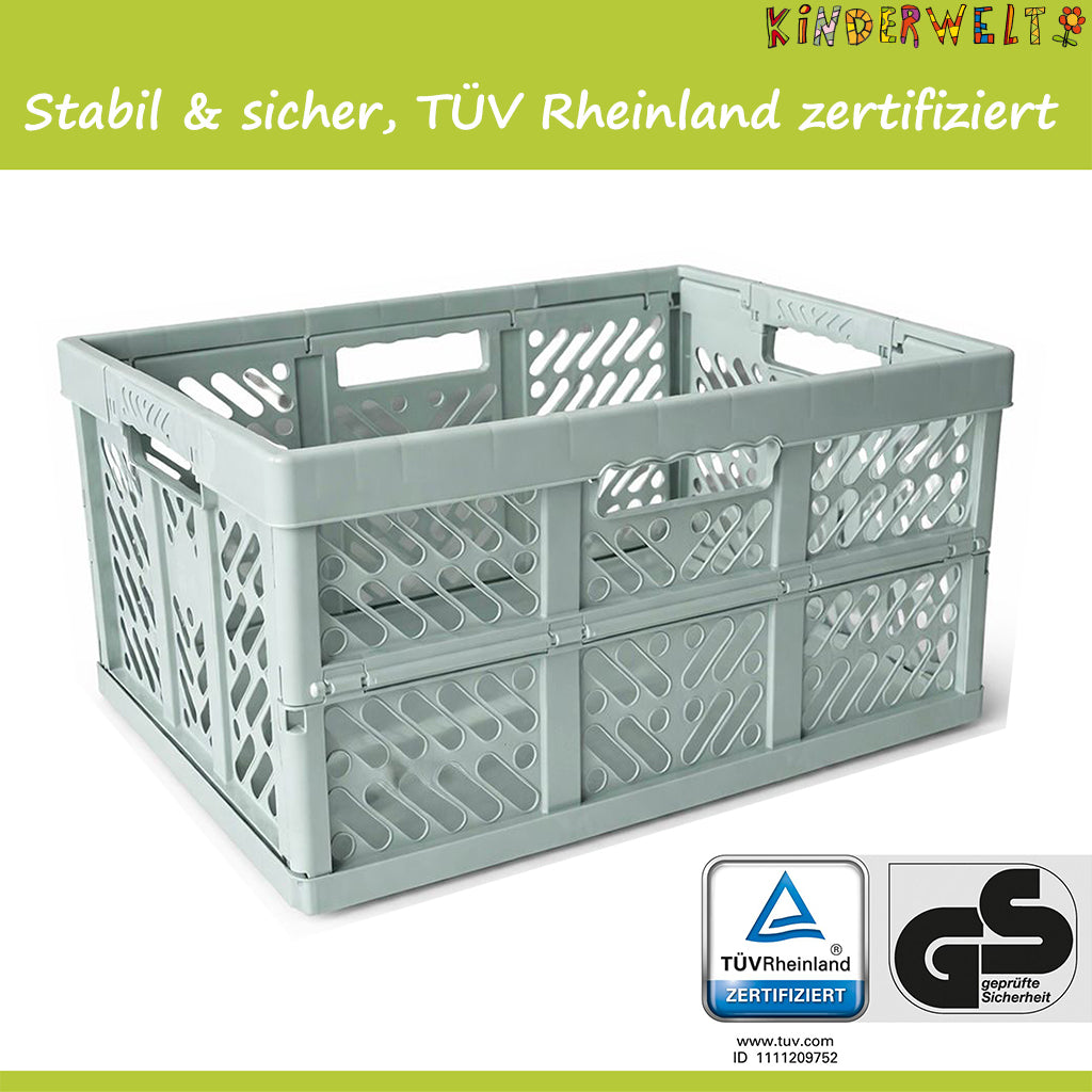 KiNDERWELT 6 x Robuste Profi - Klappbox 45 L bis 50 kg - Faltbox, Kiste, Korb zur Aufbewahrung, Transport - mintweiss