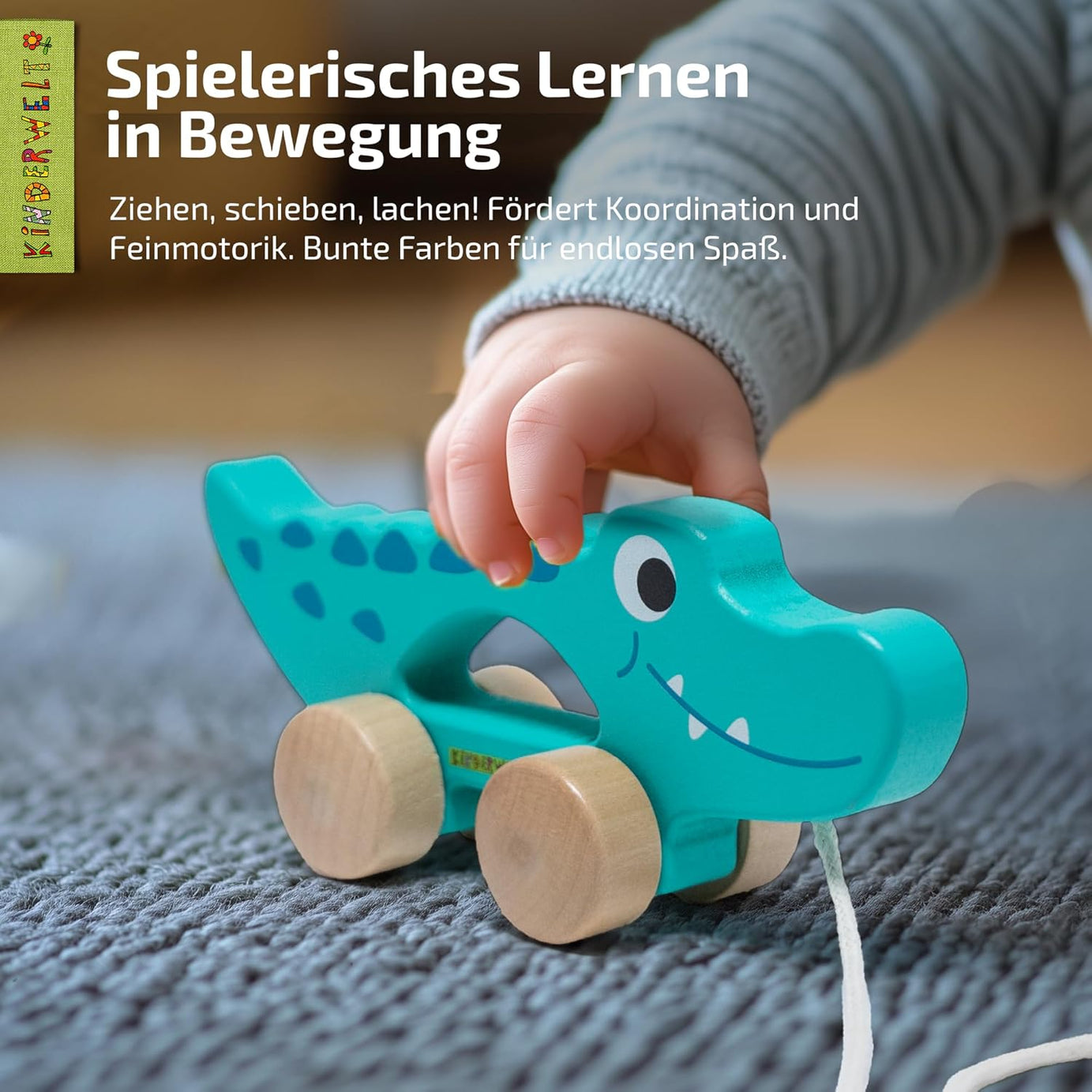 Nachziehspielzeug Krokodil aus Holz, kindgerechtes Lernspielzeug, Kinderspielzeug zum Ziehen, Schieben und Spielen