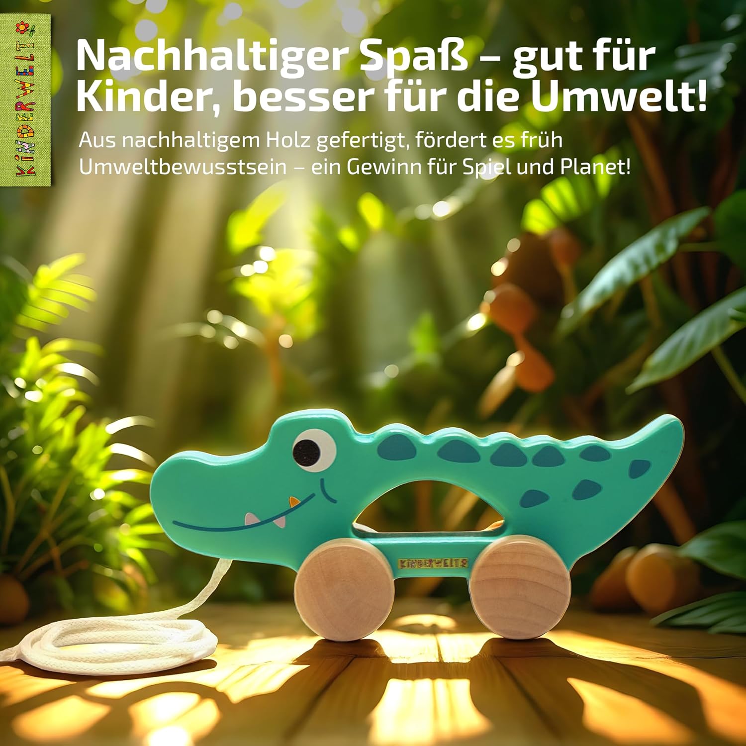 Nachziehspielzeug Krokodil aus Holz, kindgerechtes Lernspielzeug, Kinderspielzeug zum Ziehen, Schieben und Spielen