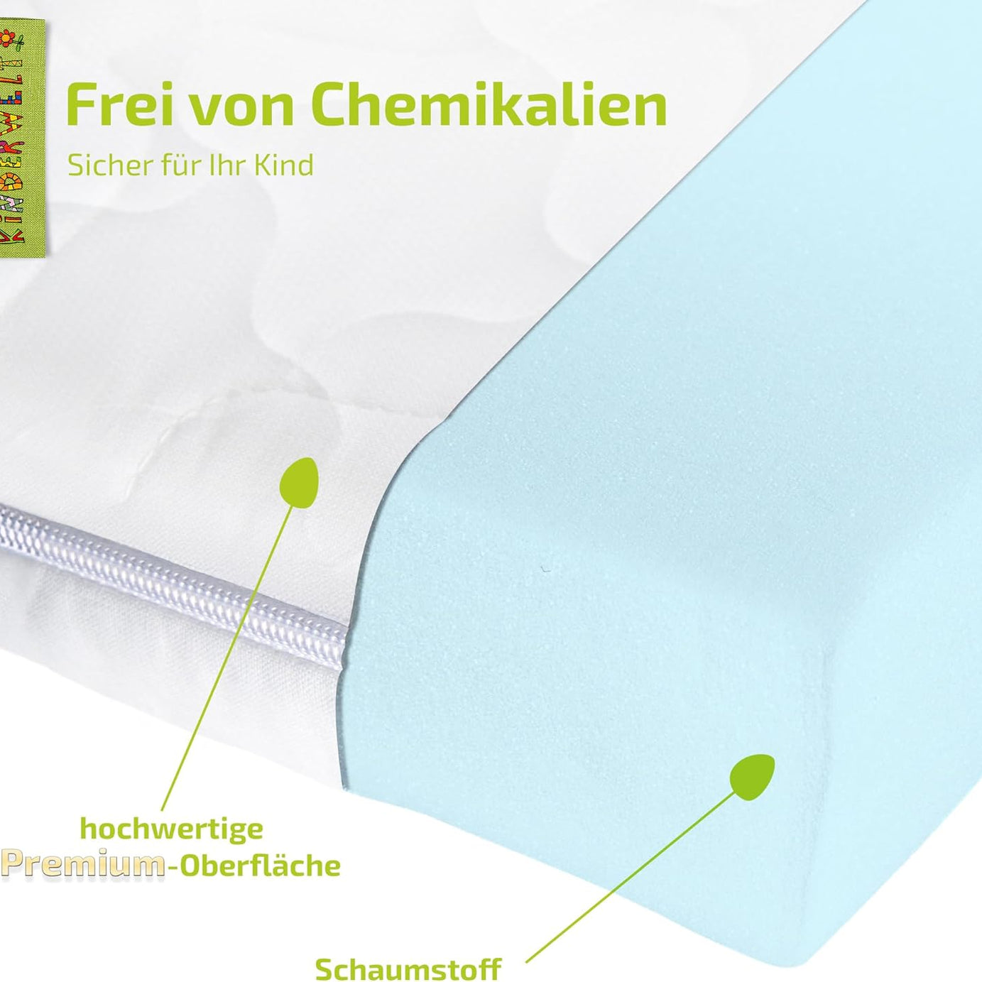 Baby Schaumkernmatratze mit Komfortbezug gesteppt und Trittkante Babymatratze Matratze 60 x 120 x 10 weiß