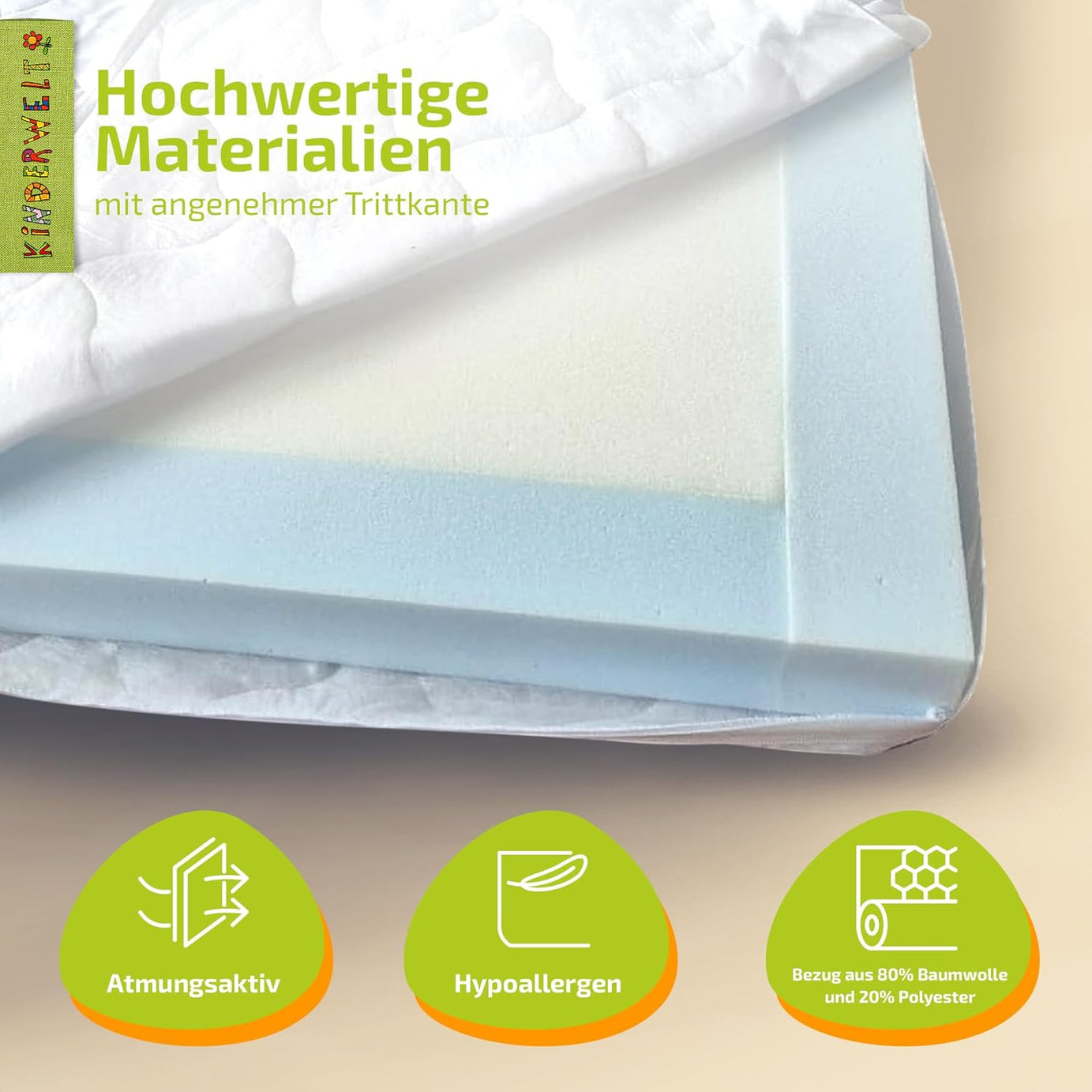 Baby Schaumkernmatratze mit Komfortbezug gesteppt und Trittkante Babymatratze Matratze 70 x 140 x 10cm weiß