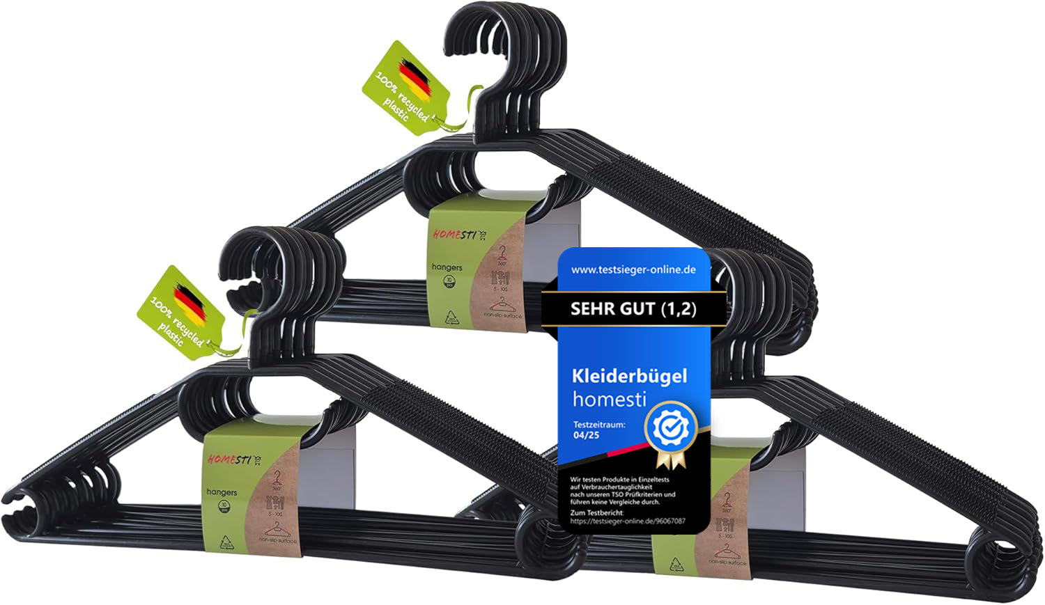 30 Stück multifunktionale Premium Kleiderbügel aus 100% recyceltem Kunststoff Anti-Rutsch-Oberfläche, platzsparend mit Hosensteg und Haken für Krawatten