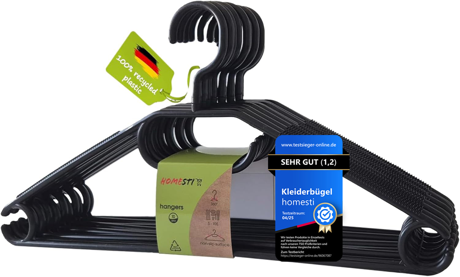 10 Stück multifunktionale Premium Kleiderbügel  recyceltem Kunststoff  und Anti-Rutsch-Oberfläche, mit Hosensteg und Haken für Krawatten