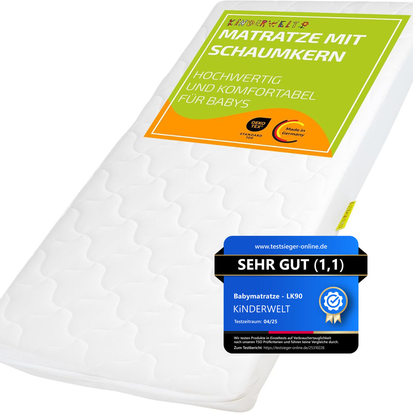 Baby Schaumkernmatratze mit Komfortbezug gesteppt Babymatratze Matratze 60 x 120 x 10 weiß