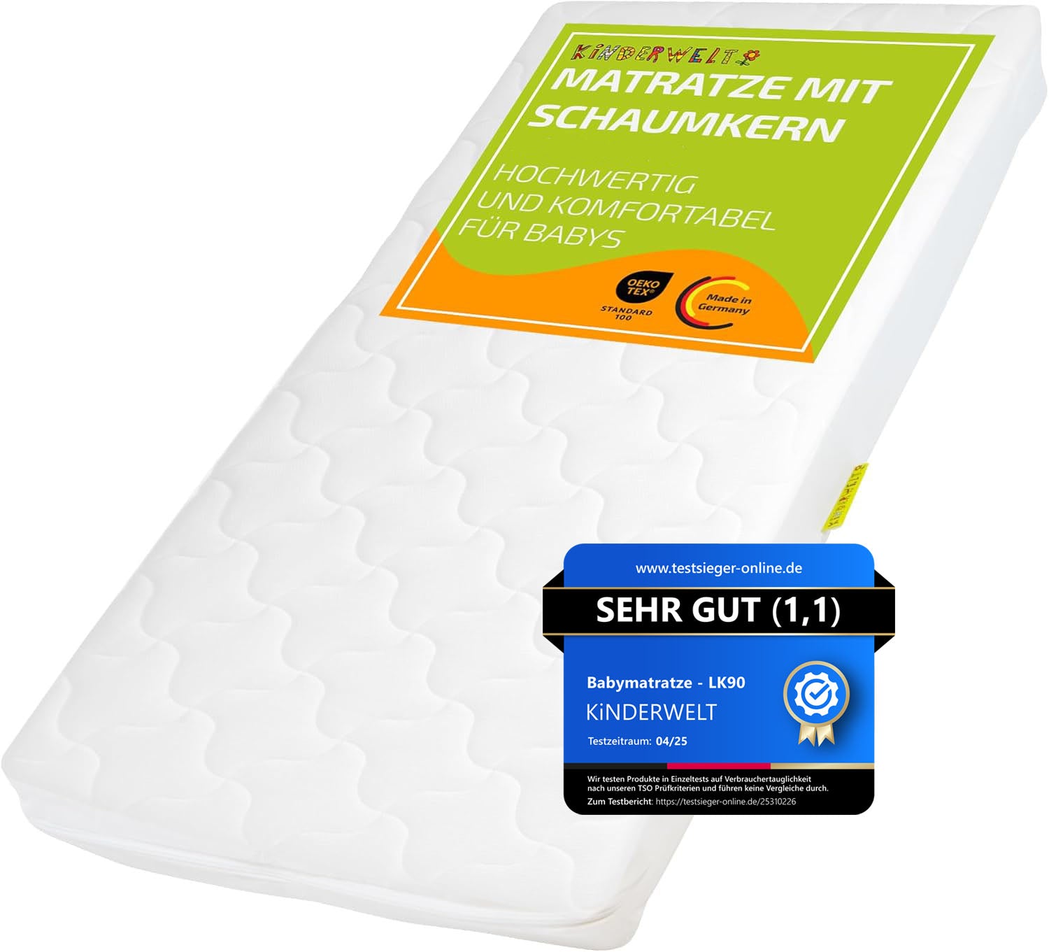 Baby Schaumkernmatratze mit Komfortbezug gesteppt Babymatratze Matratze 60 x 120 x 10 weiß
