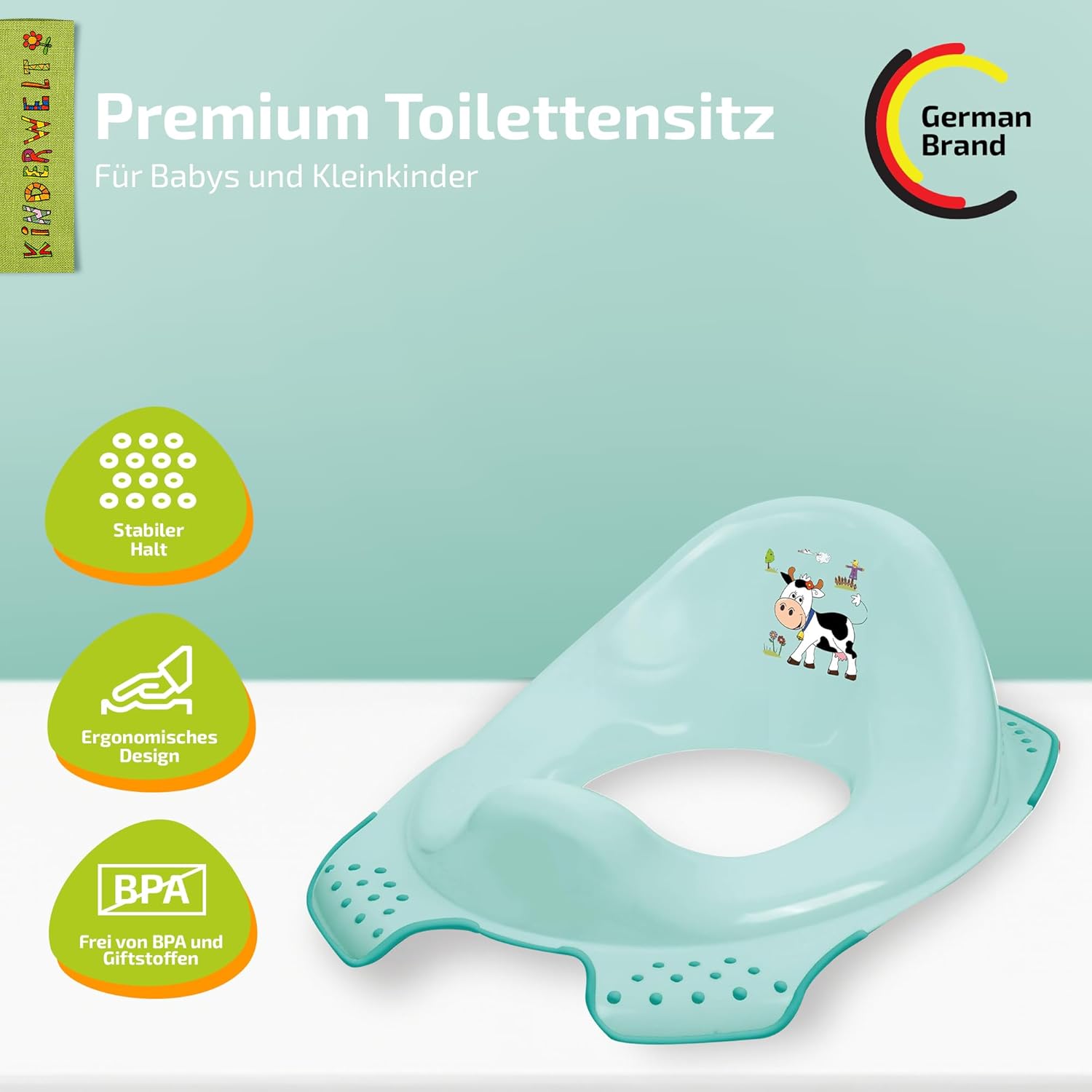 Premium Kinder-Toilettensitz Funny Farm aquamarin stabiler WC-Sitz