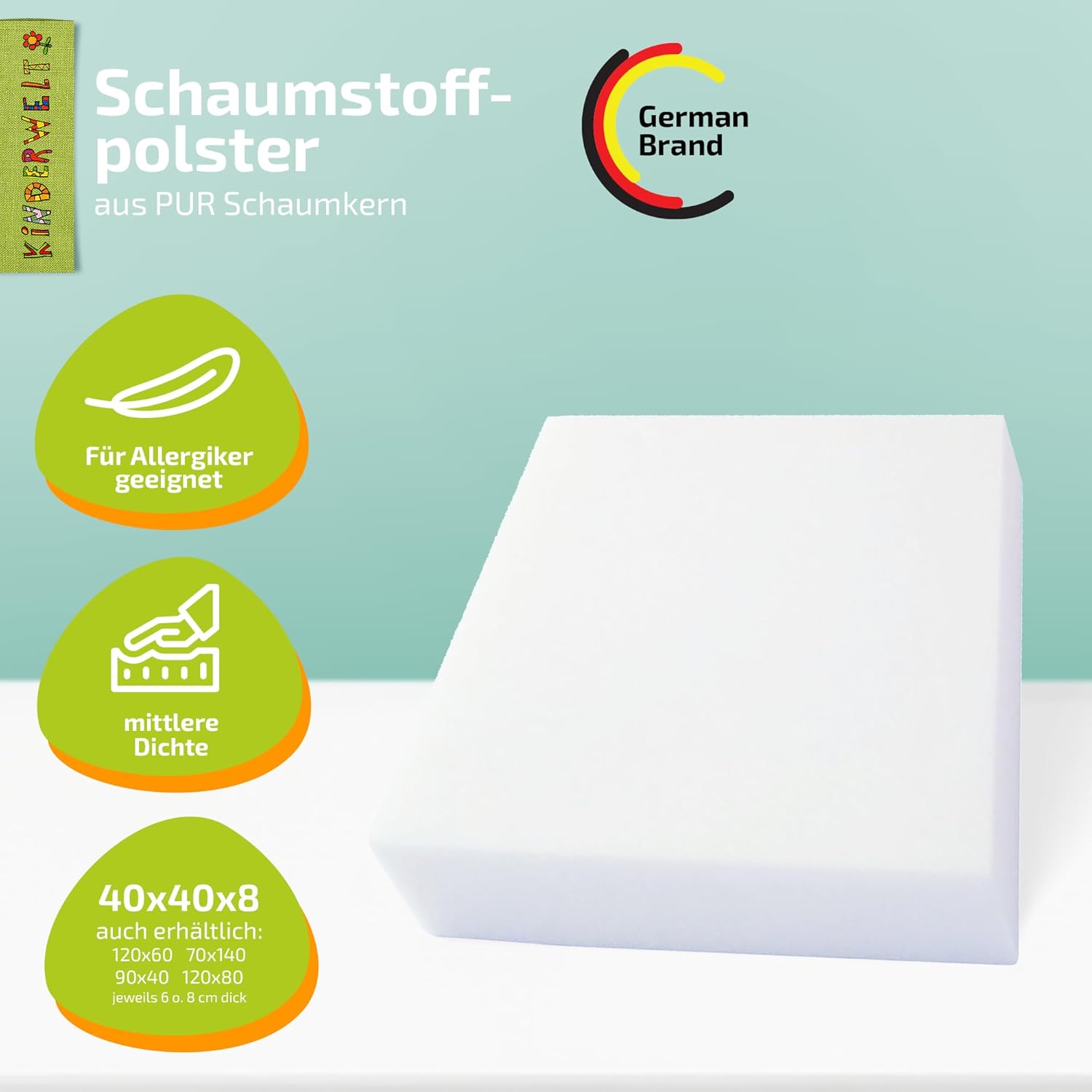 Schaumstoff Polster Schaumstoffplatte Schaum 40 x 40 x 8 cm