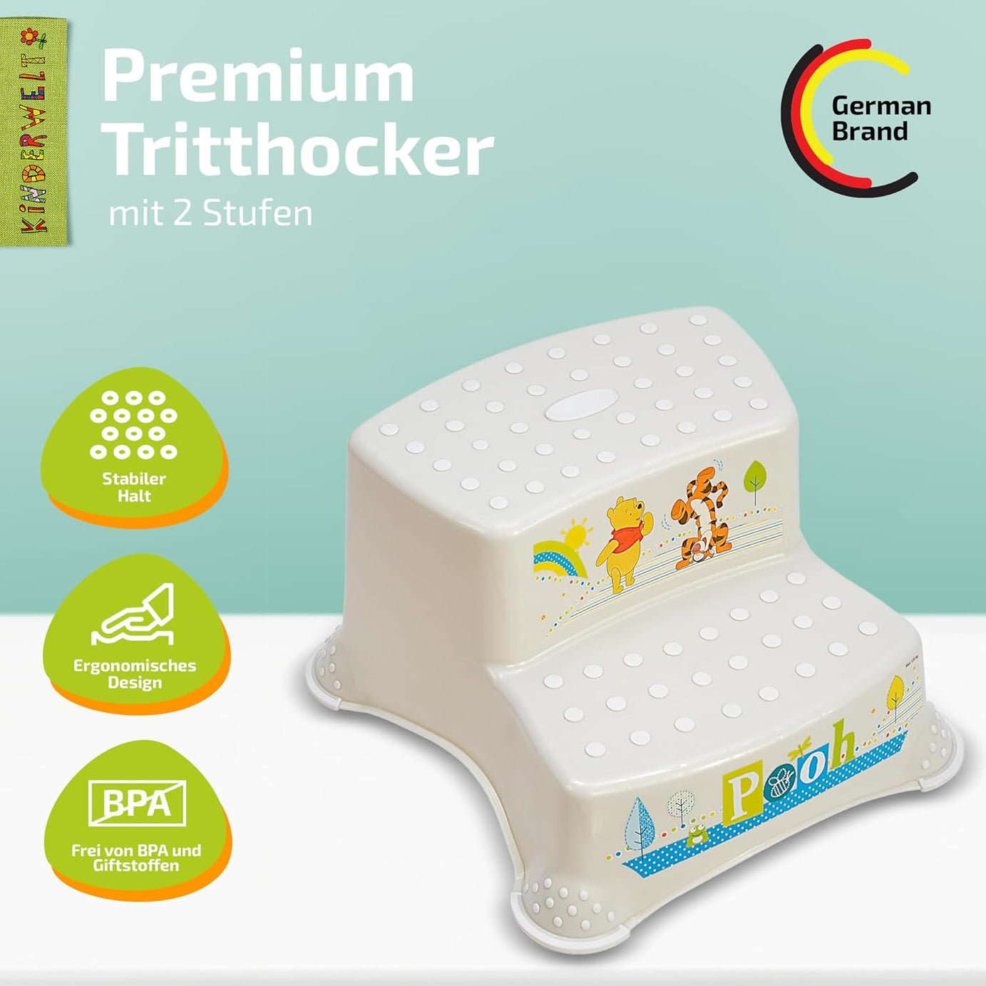 Escabeau à deux marches haut de gamme Disney Winnie l'ourson tabouret robuste blanc perle