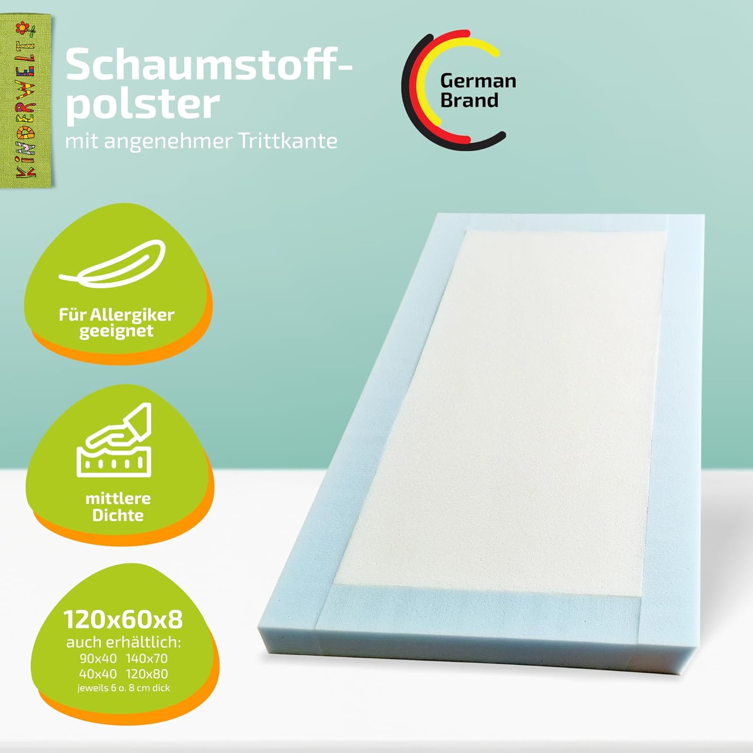 Schaumstoff Polster Schaumstoffplatte Schaum 120 x 60 x 8 cm mit Trittkante