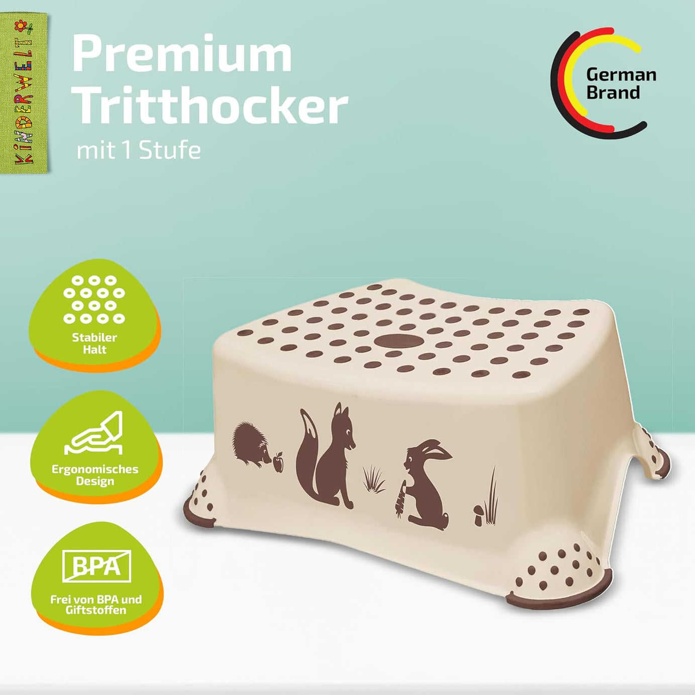 Premium Tritthocker Forest beige stabiler Hocker für Kinder
