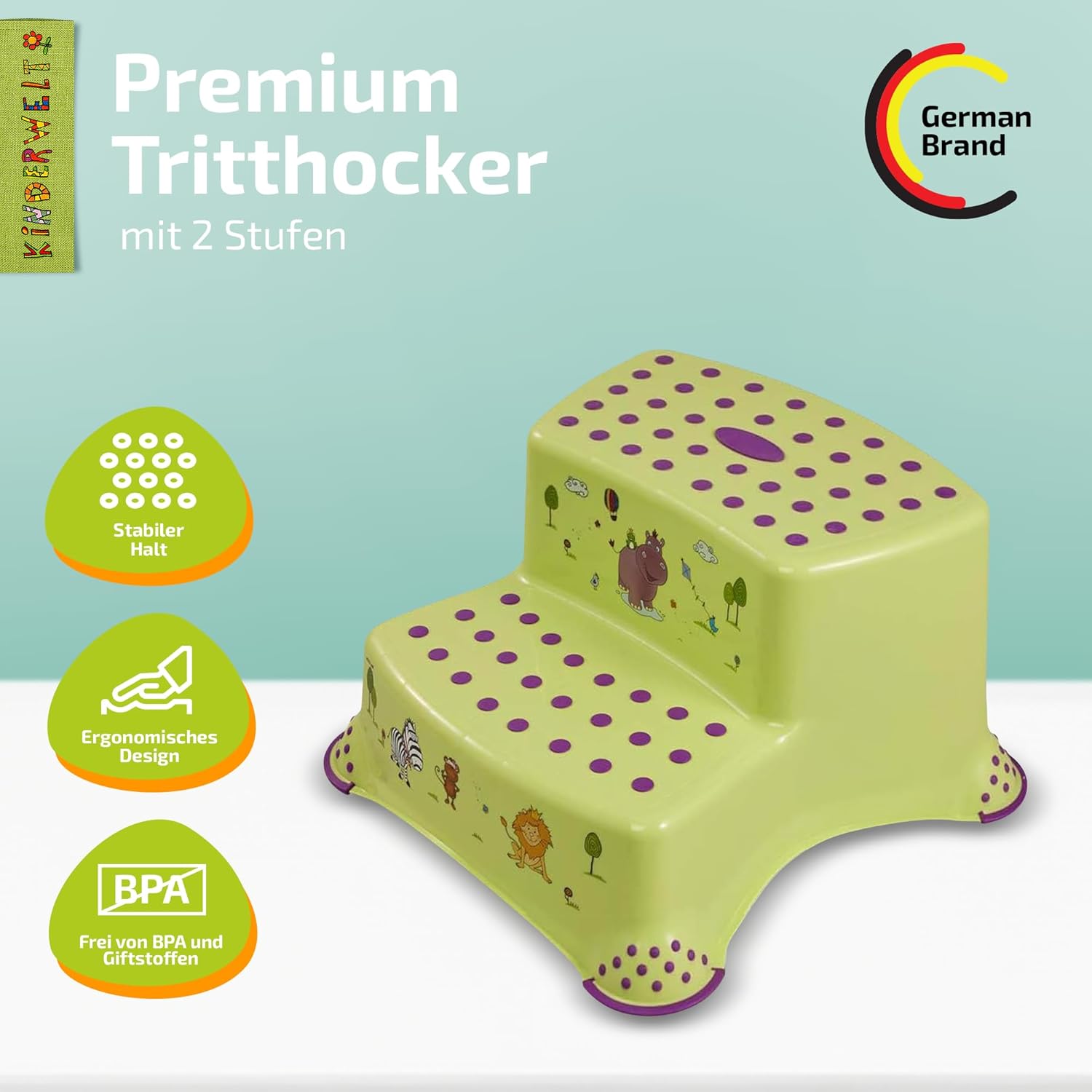 Escabeau 2 marches haut de gamme Tabouret d'écurie vert Hippo