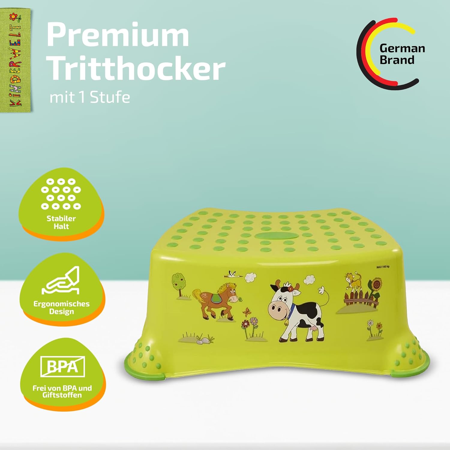 Premium Tritthocker Funny grün stabiler Hocker für Kinder