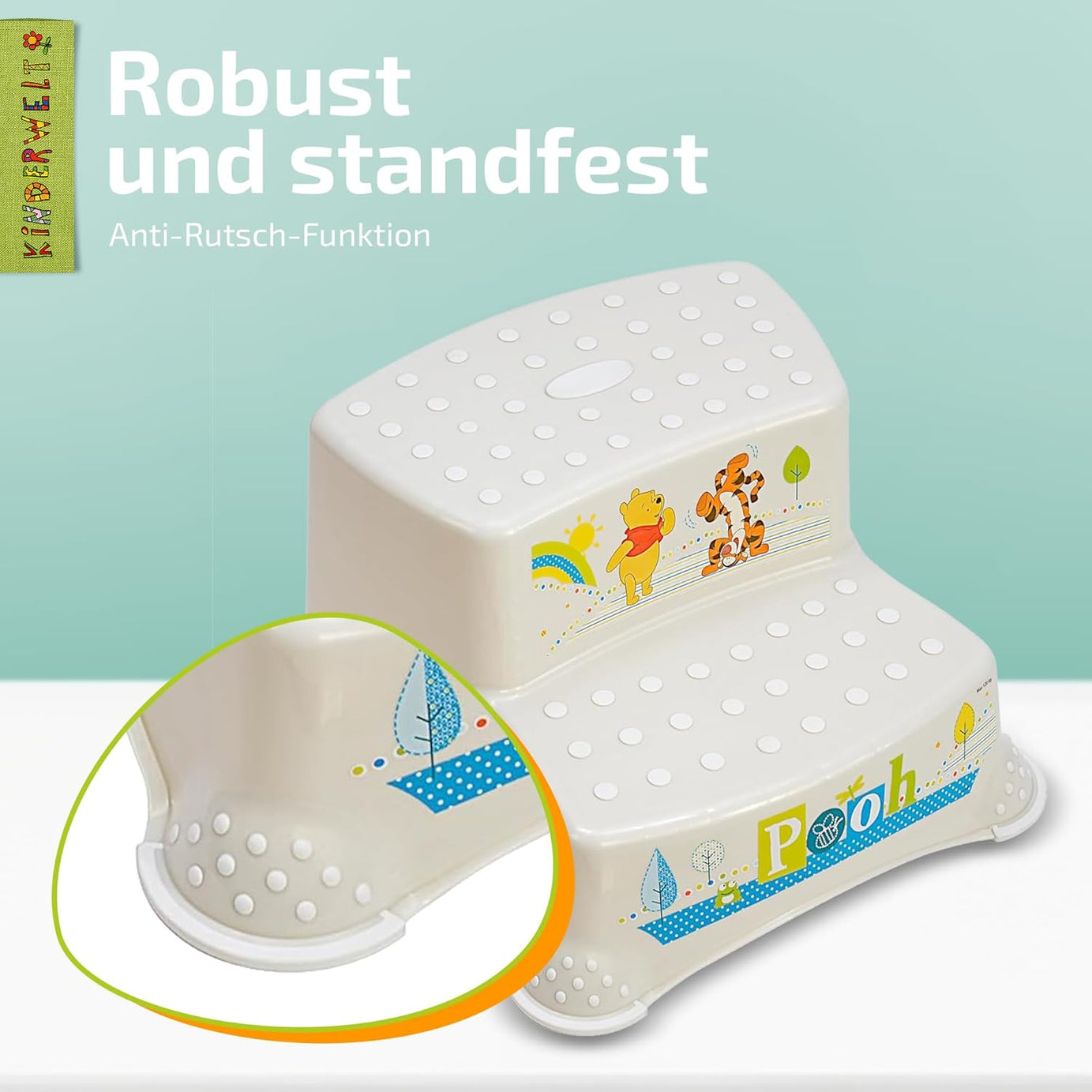 Escabeau à deux marches haut de gamme Disney Winnie l'ourson tabouret robuste blanc perle