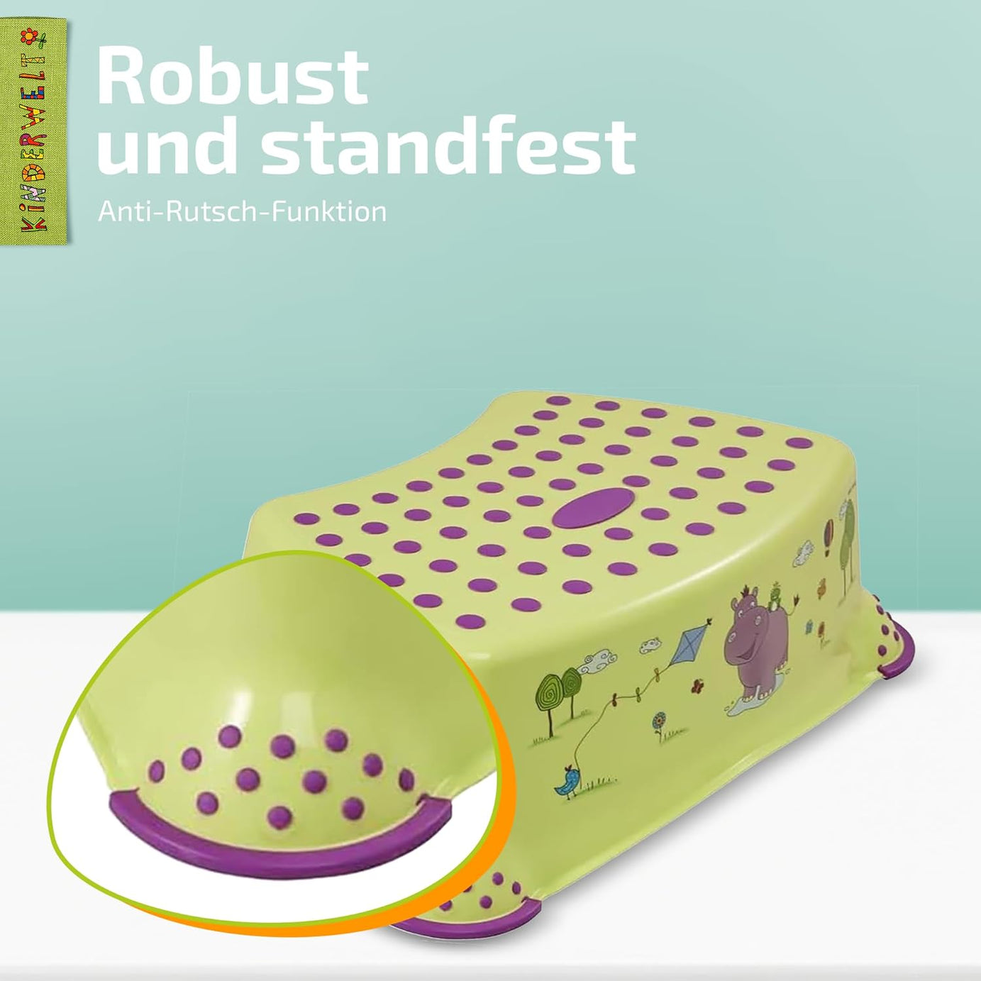 Premium Tritthocker Hippo grün stabiler Hocker für Kinder