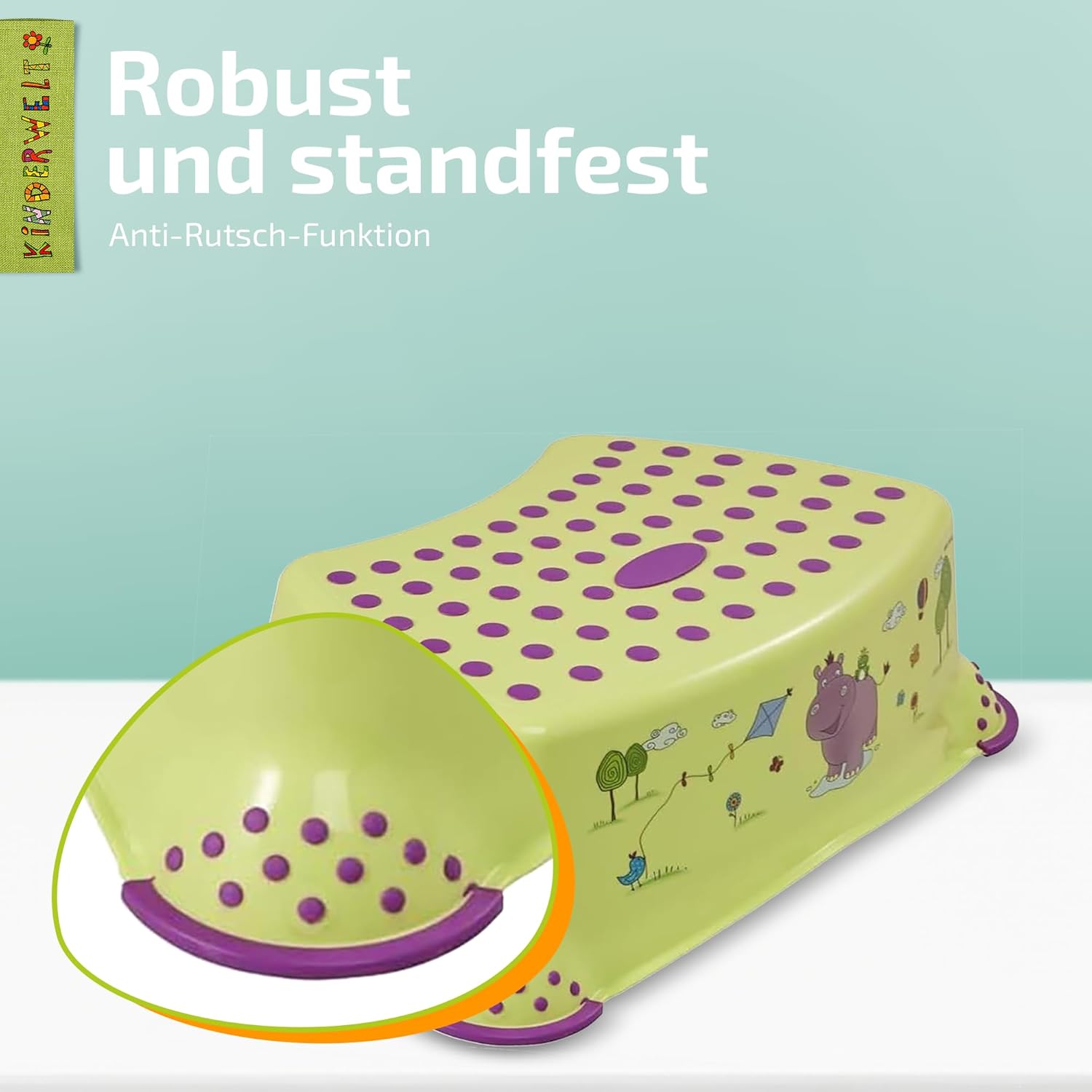 Premium Tritthocker Hippo grün stabiler Hocker für Kinder