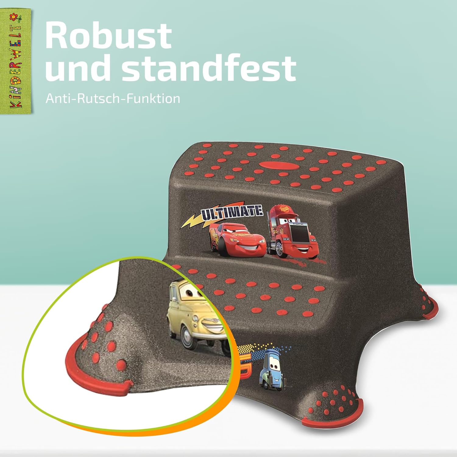 Escabeau à deux marches haut de gamme Tabouret stable métallique Disney Cars