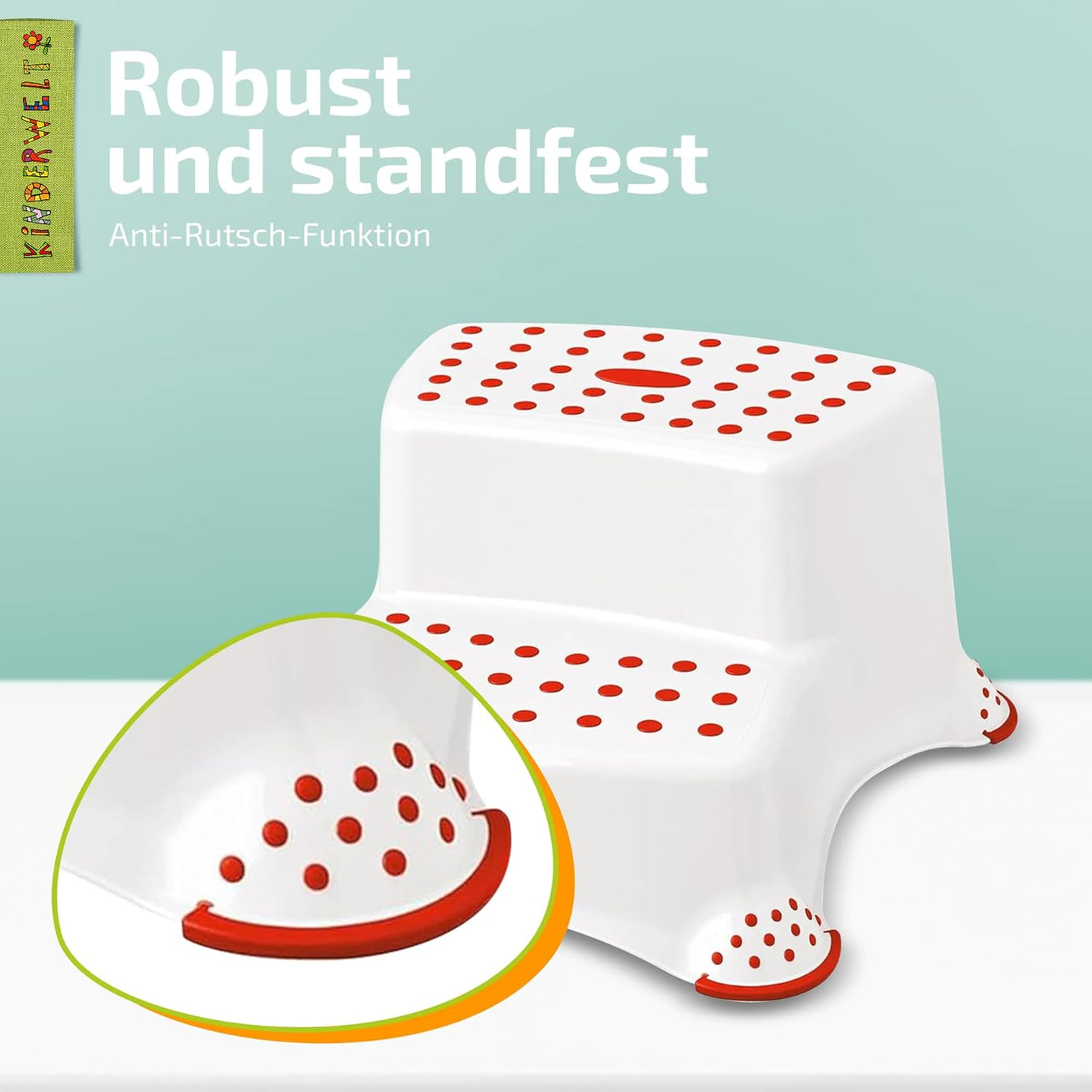 Escabeau à deux marches Premium, tabouret stable blanc/rouge