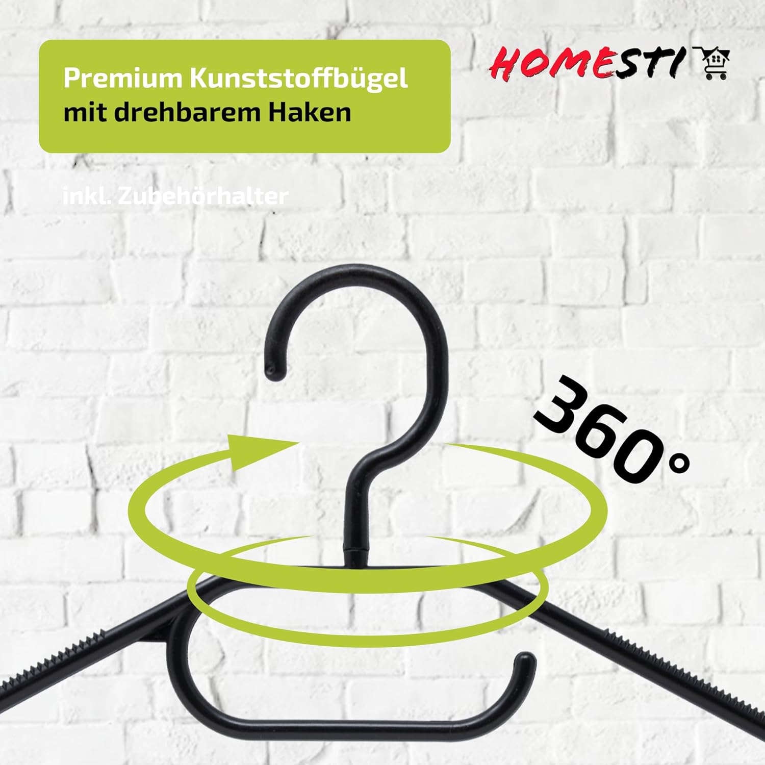 20 Stück multifunktioanale Premium Kleiderbügel aus 100% recyceltem Kunststoff Anti-Rutsch-Oberfläche, platzsparend mit Hosensteg und Haken für Krawatten