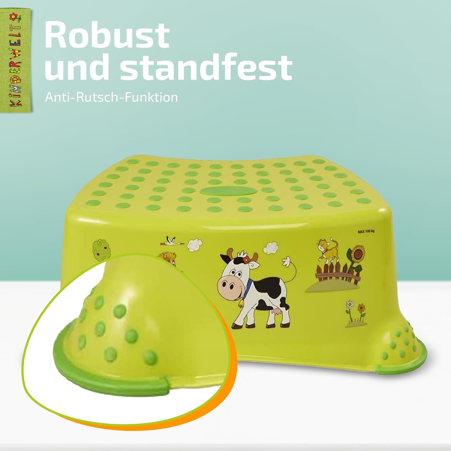 Premium Tritthocker Funny grün stabiler Hocker für Kinder